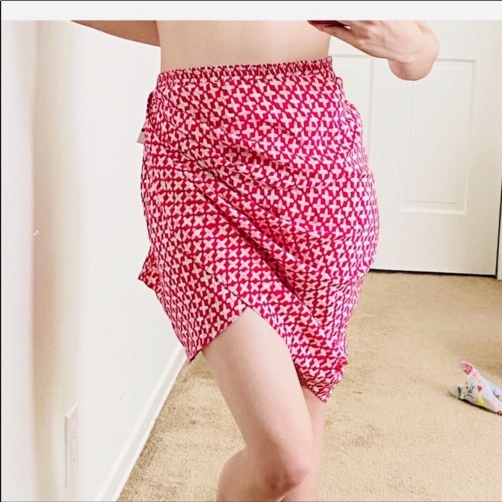 NWT Thakoon Draped Pink Printed White Silk Mini Skirt 10